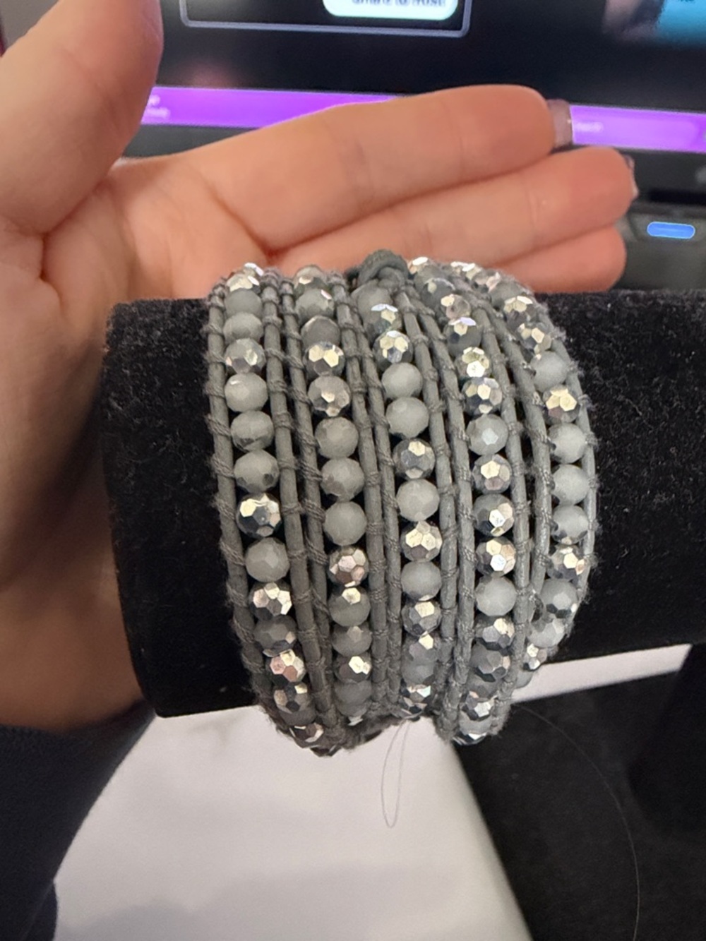 Victoria Emerson Gray Beaded Wrap Bracelet with Sparkle Accents - Picture 2 of 7